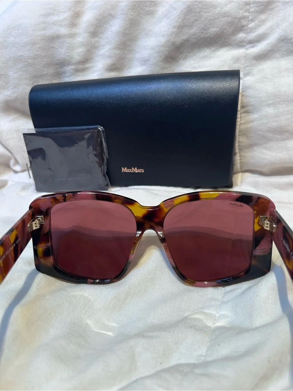 MaxMara Pink Tortoiseshell Havana Oversized Square Sunglasses